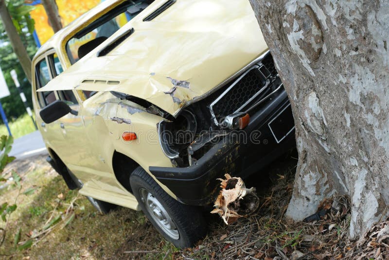 Car crashed against tree. Car crashed against tree