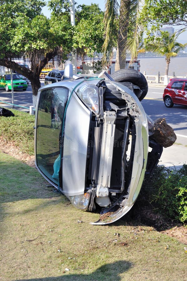 Car after accident (crash) on the side of the road. Wrecked car. Car after accident (crash) on the side of the road. Wrecked car