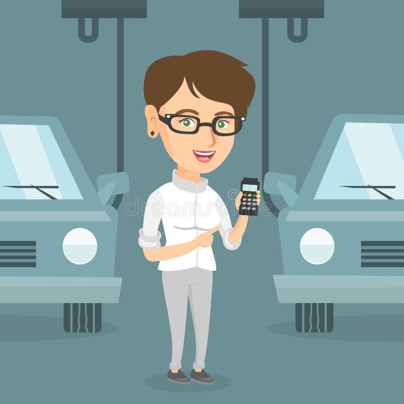 Автоматическая поточная линия работника контролируя для автомобиля иллюстрация вектора Автоматическая поточная линия работника контролируя для автомобиля иллюстрация вектора