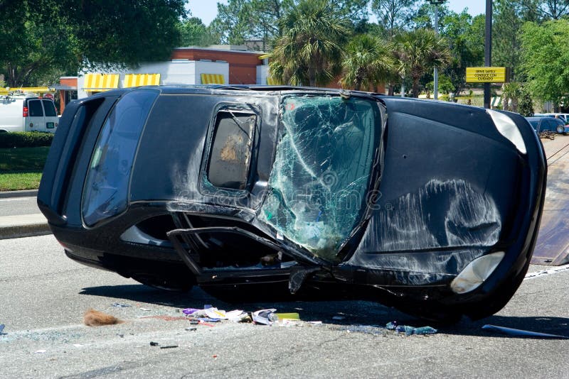 Traffic Accident Resulting in a Crushed Car. Traffic Accident Resulting in a Crushed Car