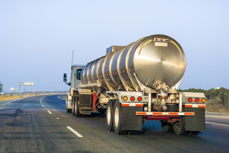 Tanker truck driving on the freeway; California; copy space. Tanker truck driving on the freeway; California; copy space