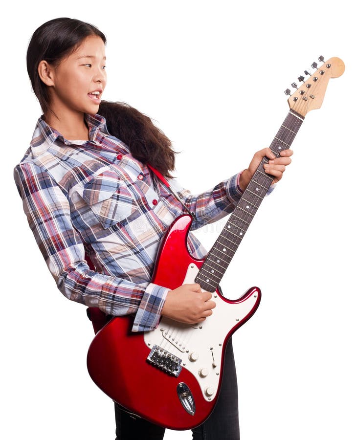 North korean girl playing guitar