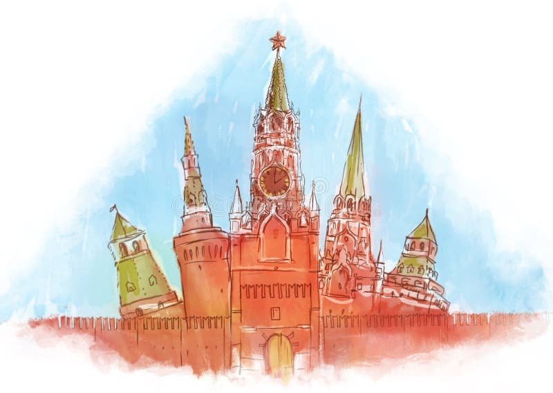 Russia: Moscow Kremlin, watercolor illustration. Russia: Moscow Kremlin, watercolor illustration