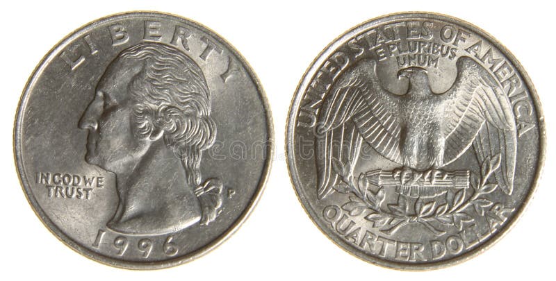 Both sides of an old (1966) US quarter, isolated on a white background. Both sides of an old (1966) US quarter, isolated on a white background.