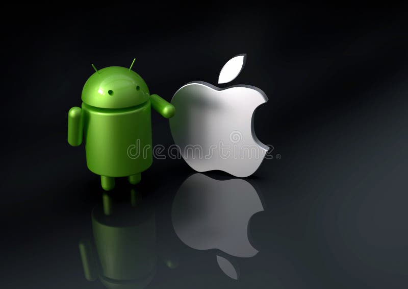 Андроид против сравненного iOS Яблока - характеры логотипа иллюстрация вектора Андроид против сравненного iOS Яблока - характеры логотипа иллюстрация вектора