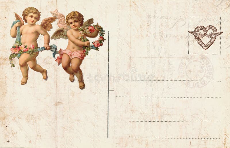 Antique style victorian valentine`s postcard featuring cupid and heart with blank space for text. Sized at 8.5x11 inches. Antique style victorian valentine`s postcard featuring cupid and heart with blank space for text. Sized at 8.5x11 inches.