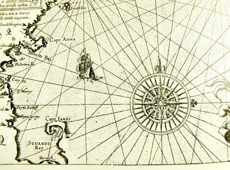 Exotic far away travels and tourism theme image - An image of an old antique sea map or nautical chart showing a beautifully drawn compass rose, the sea coastline, and old sailing ships or junks. Horizontal color format in old sepia yellow. Concept picture for seafaring, romantic travels tourism and historic maritime trade routes and travel themes. Exotic far away travels and tourism theme image - An image of an old antique sea map or nautical chart showing a beautifully drawn compass rose, the sea coastline, and old sailing ships or junks. Horizontal color format in old sepia yellow. Concept picture for seafaring, romantic travels tourism and historic maritime trade routes and travel themes.