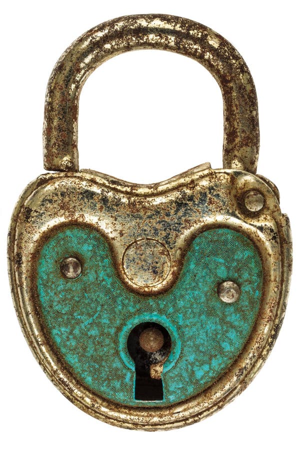 Античный зеленый стальной padlock изолированный на белизне стоковые изображения rf Античный зеленый стальной padlock изолированный на белизне стоковые изображения rf