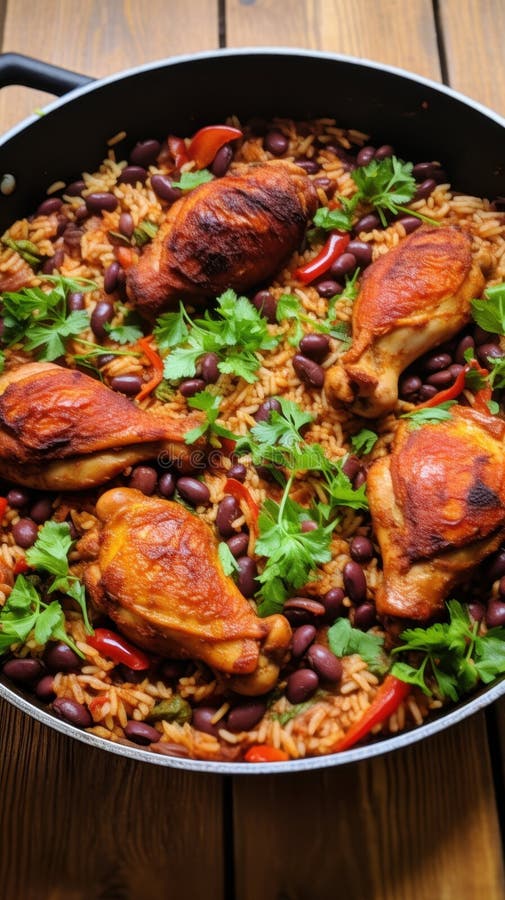 Ароматная курица и рис скилет с травами и овощамиНациональный день птицы иллюстрация вектора