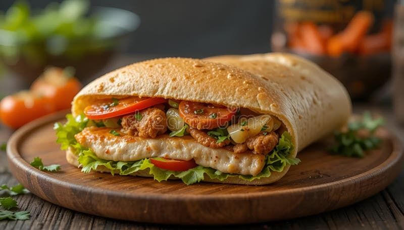 ароматный сэндвич с куриным обёртыванием с нежным курицей на гриле иллюстрация вектора