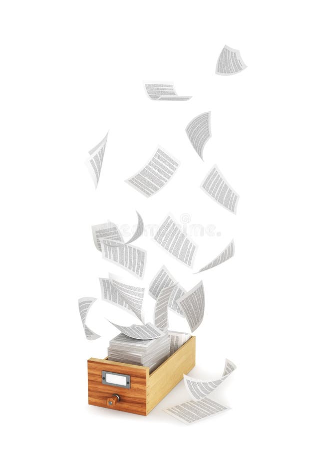 Archives and documents. Flying paper documents stock illustration