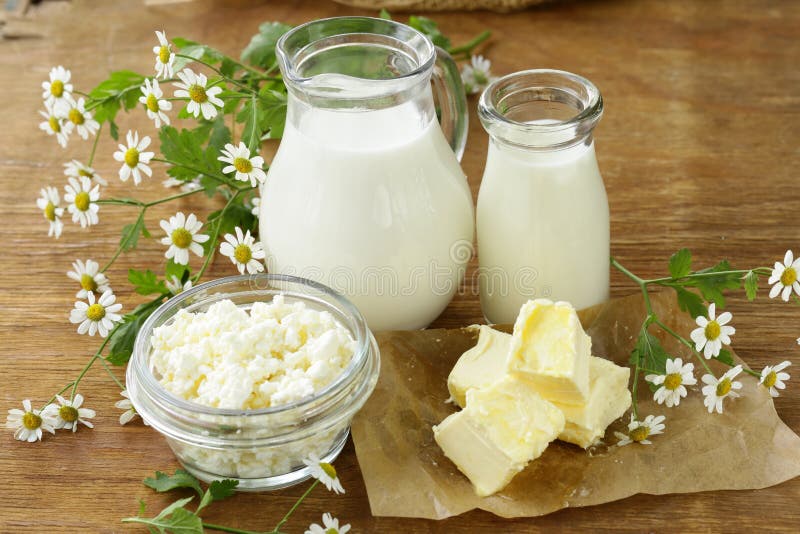 Ассортимент молочных продучтов (молока, масла, сметаны, югурта) стоковая фотография rf