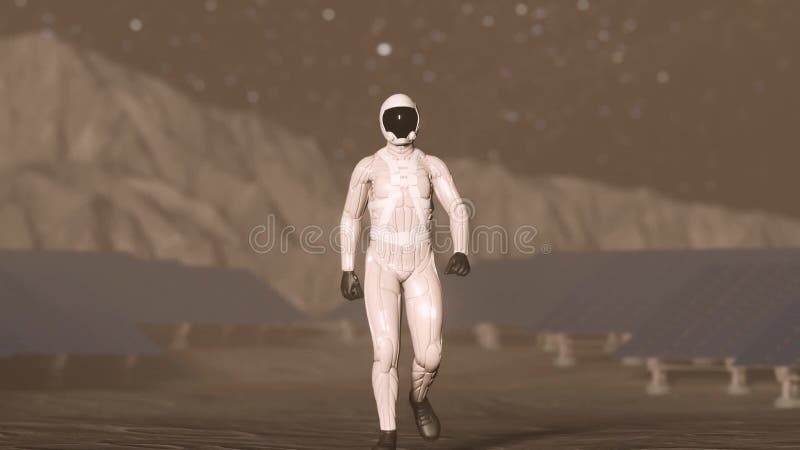 астронавт, идущий по Луне с помощью солнечных панелей, 3d анимация иллюстрация штока