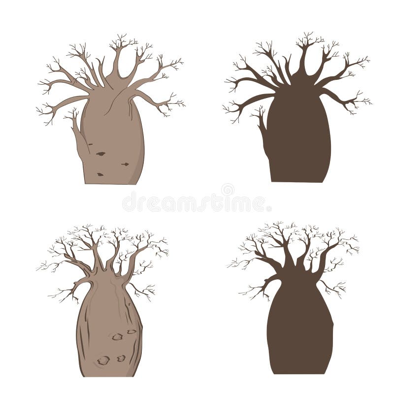 Африканское иконическое дерево Комплект баобаба вектора Силуэт gregorii Adansonia иллюстрация штока Африканское иконическое дерево Комплект баобаба вектора Силуэт gregorii Adansonia иллюстрация штока