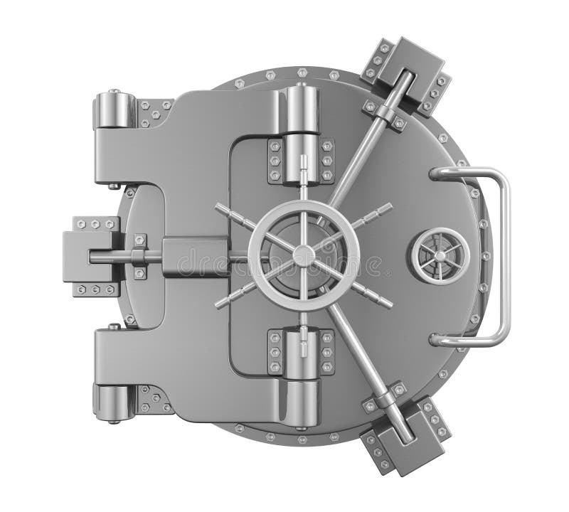 Close Bank Vault Door isolated on white background. 3D render. Close Bank Vault Door isolated on white background. 3D render