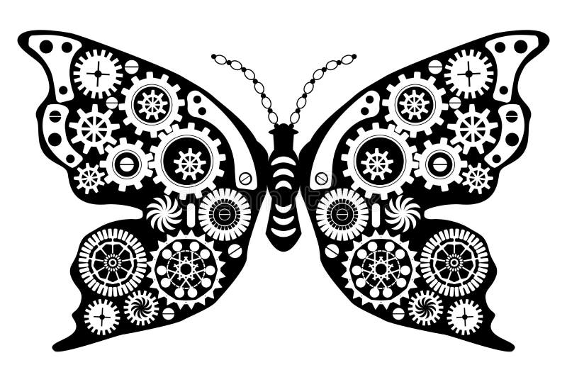 Бабочка Steampunk Фантастическое насекомое в винтажном стиле для татуировки, стикера, печати и украшений бесплатная иллюстрация