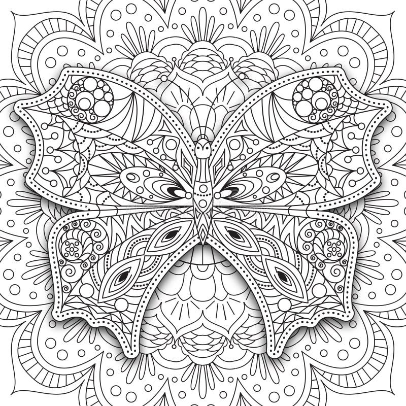 Бабочка Вручите вычерченный этнический Printable вектор в стиле doodle Страница книжка-раскраски для взрослых и более старых дете иллюстрация штока Бабочка Вручите вычерченный этнический Printable вектор в стиле doodle Страница книжка-раскраски для взрослых и более старых дете иллюстрация штока