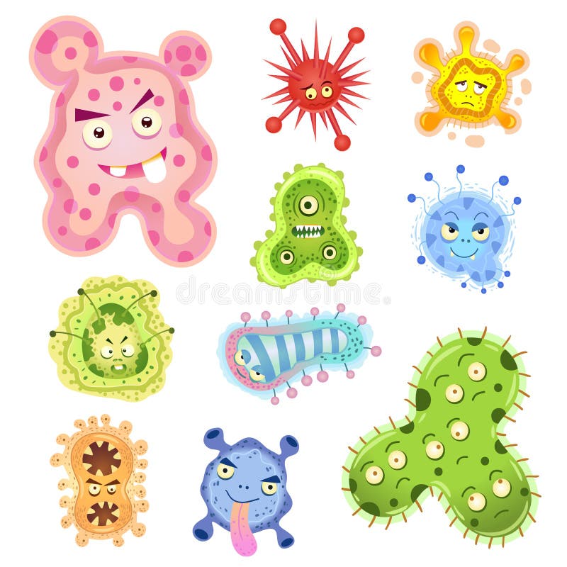 Bacteria and virus cartoon. EPS10 File - simple Gradients, no Effects, no mesh, no Transparencies. All in separate layer and group for easy editing. Bacteria and virus cartoon. EPS10 File - simple Gradients, no Effects, no mesh, no Transparencies. All in separate layer and group for easy editing.