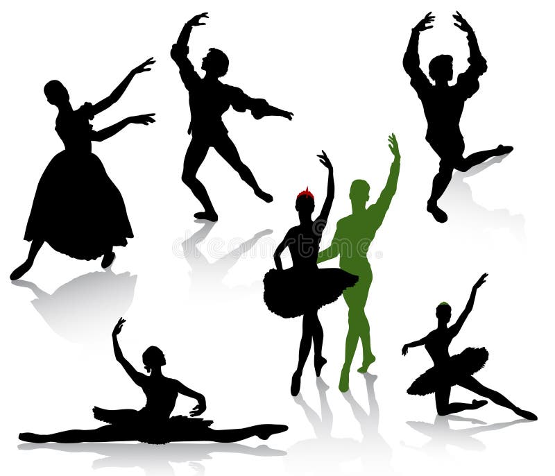 Silhouettes of ballerinas and dancer in movement on a white background. Silhouettes of ballerinas and dancer in movement on a white background