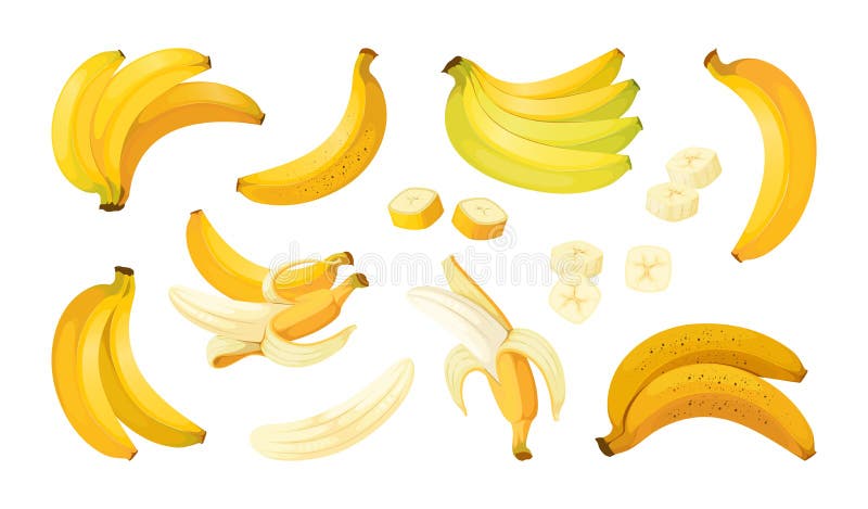 банановая банда простая фруктовая иллюстрация. сбор различных желтых растений