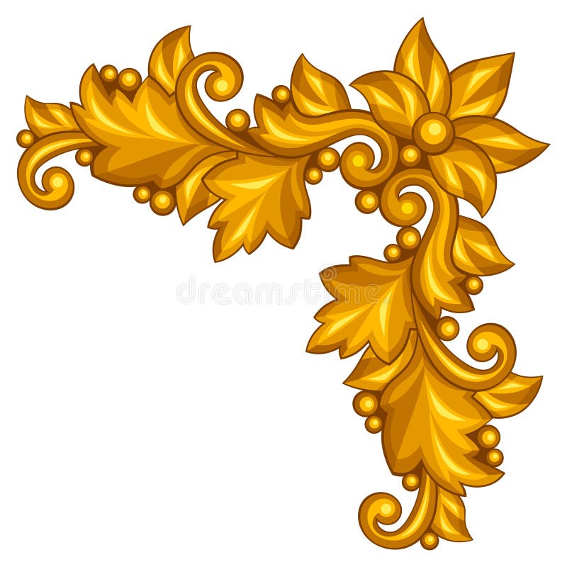 Барочный орнаментальный античный элемент золота на белизне