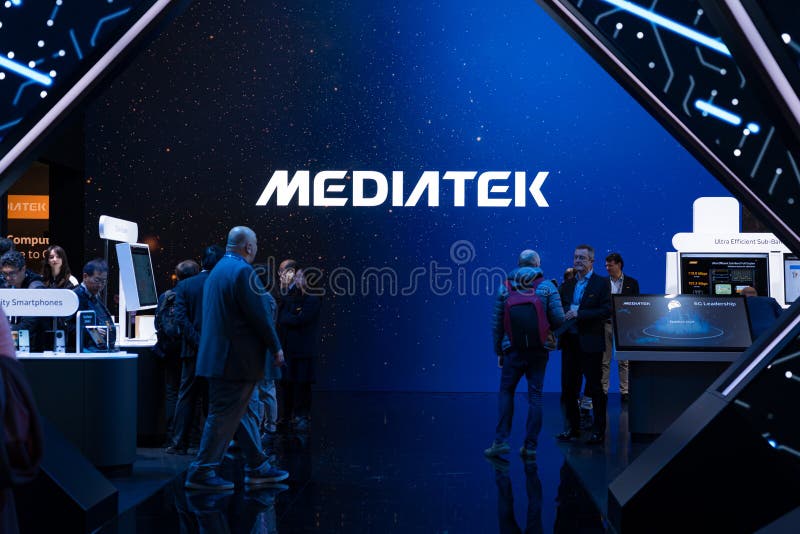 Барселона Испания 4 марта 2025 : Логотип производителя чипов Mediatek можно увидеть на выставке Mobile World Congress 2025 MWC стоковое изображение