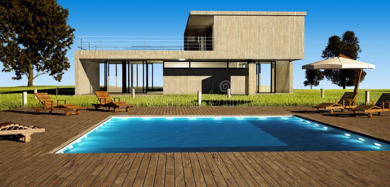 Modern house with swimming pool in day light. Modern house with swimming pool in day light