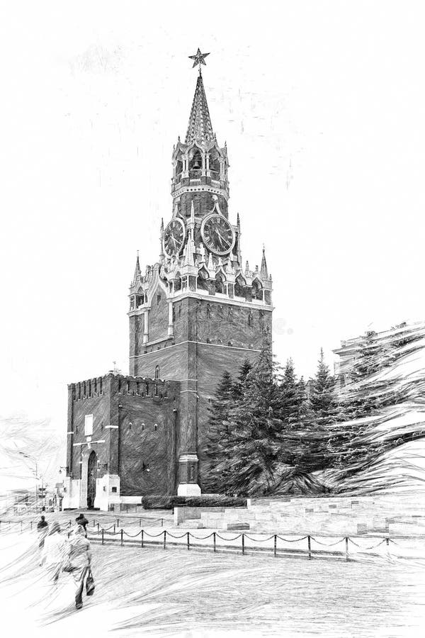 Sketch of Savior Tower (Spasskaya Tower) at Moscow Kremlin, Russia. Sketch of Savior Tower (Spasskaya Tower) at Moscow Kremlin, Russia