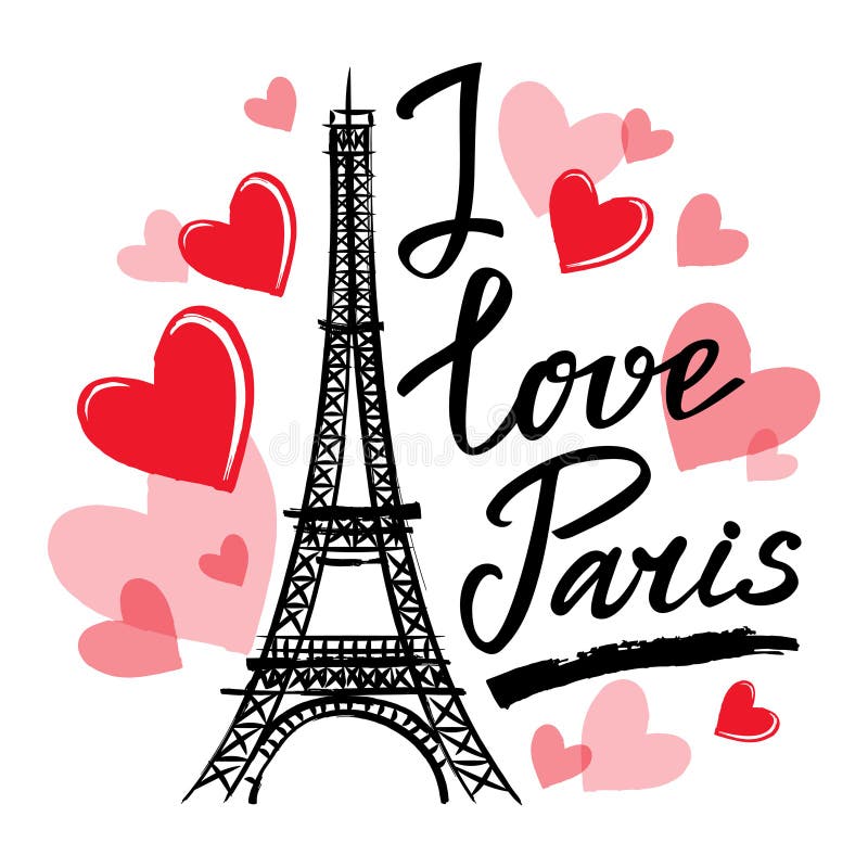 Башня Франци-Eiffel символа, сердца и фраза i любят Париж иллюстрация штока Башня Франци-Eiffel символа, сердца и фраза i любят Париж иллюстрация штока