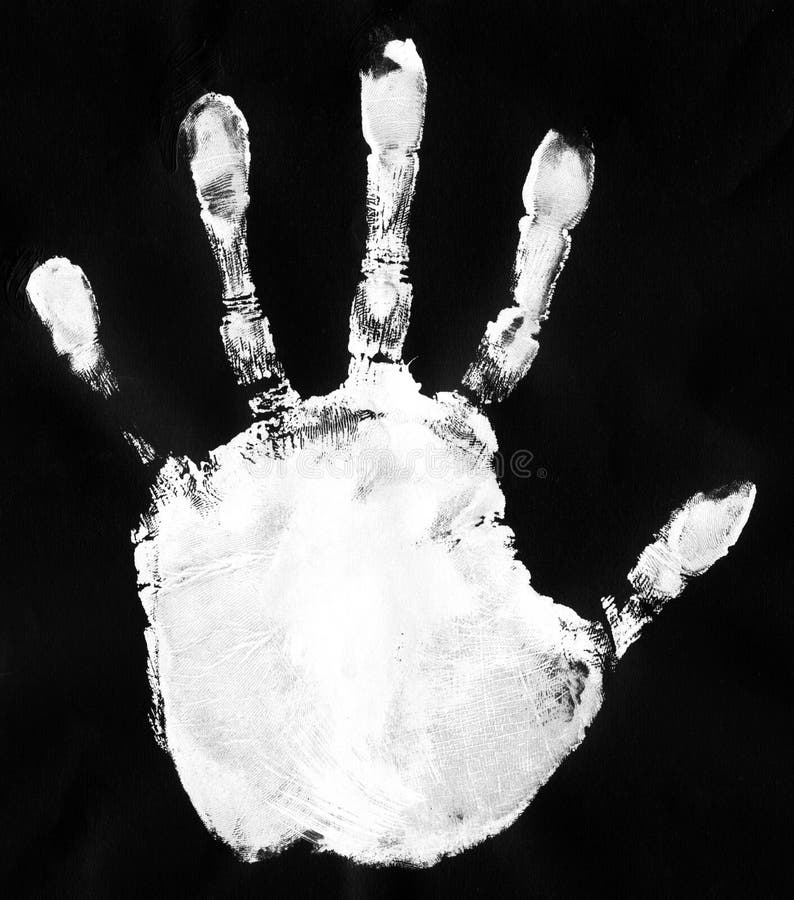 White ink hand print on black paper. White ink hand print on black paper