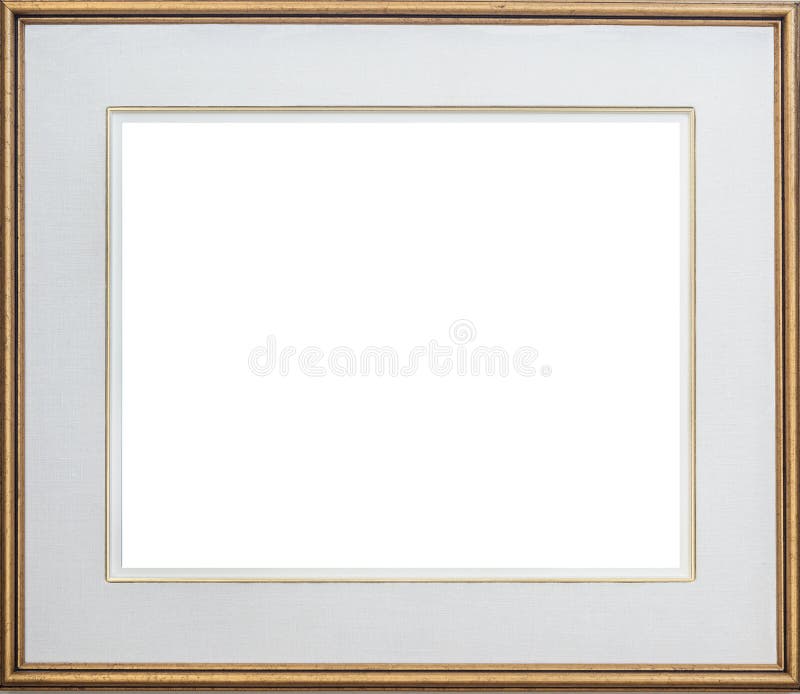 Gold picture frame with a pale grey mat, isolated. Gold picture frame with a pale grey mat, isolated