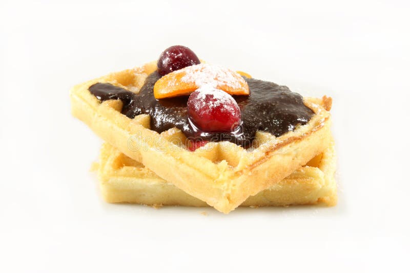 Бельгийские waffles с шоколадом стоковые изображения rf Бельгийские waffles с шоколадом стоковые изображения rf