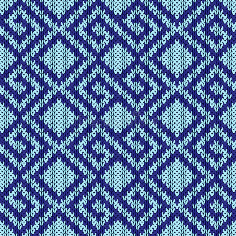Seamless knitting geometrical vector pattern in blue hues as a knitted fabric texture. Seamless knitting geometrical vector pattern in blue hues as a knitted fabric texture