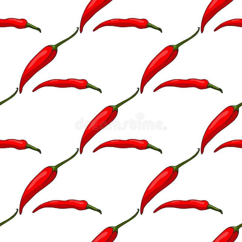 Безшовная картина перцев горячего chili на белой предпосылке иллюстрация вектора Безшовная картина перцев горячего chili на белой предпосылке иллюстрация вектора