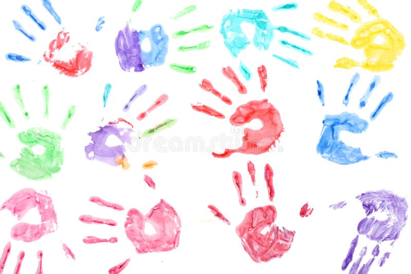 Seamless pattern with rainbow colored kids hand prints on white background. Seamless pattern with rainbow colored kids hand prints on white background