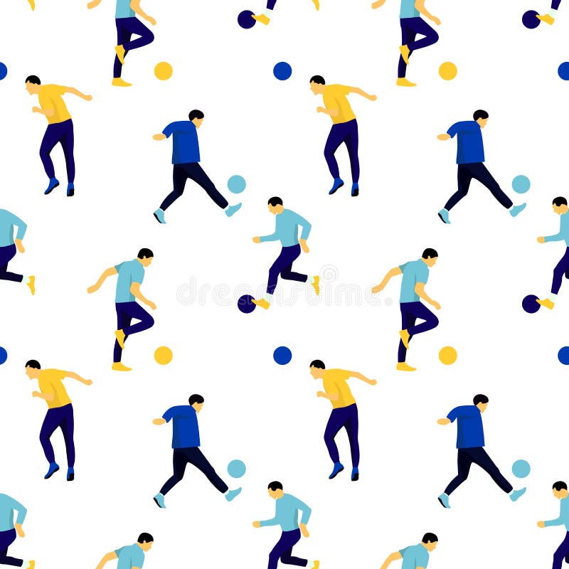 Безшовная картина с бежать игрой людей footbal пинающ шарик Яркий силуэт мультфильма на белом фоне иллюстрация вектора Безшовная картина с бежать игрой людей footbal пинающ шарик Яркий силуэт мультфильма на белом фоне иллюстрация вектора