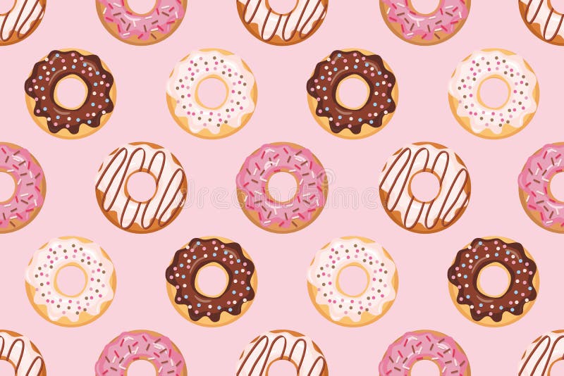 Безшовная картина с застекленными donuts Розовые цветы Girly Для печати и сети иллюстрация штока Безшовная картина с застекленными donuts Розовые цветы Girly Для печати и сети иллюстрация штока