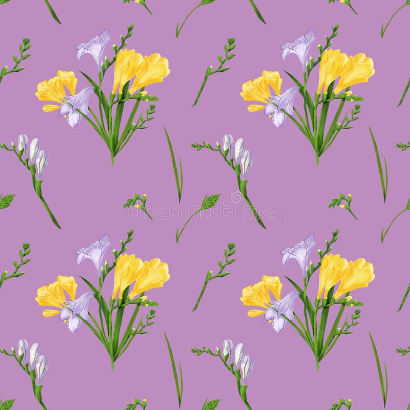 Безшовная картина с красочными freesias и травами Текстура печати обоев ткани на пылевоздушной розовой предпосылке бесплатная иллюстрация Безшовная картина с красочными freesias и травами Текстура печати обоев ткани на пылевоздушной розовой предпосылке бесплатная иллюстрация