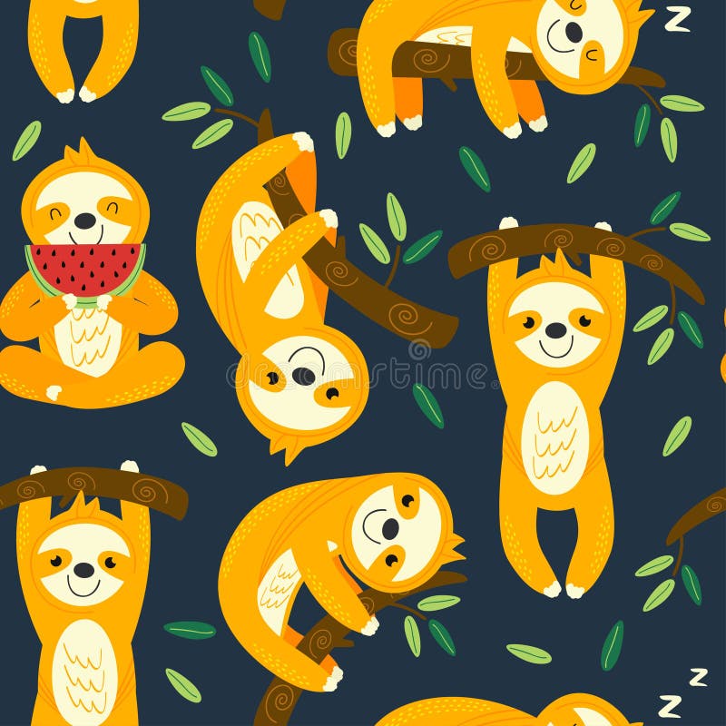 Seamless pattern with funny sloths on a branch - vector illustration, eps. Seamless pattern with funny sloths on a branch - vector illustration, eps