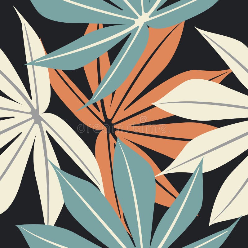 Seamless pattern with tropical colorful leaves on blue background can be used for linen, tile, wallpaper, design fabric and more designs. Seamless pattern with tropical colorful leaves on blue background can be used for linen, tile, wallpaper, design fabric and more designs.