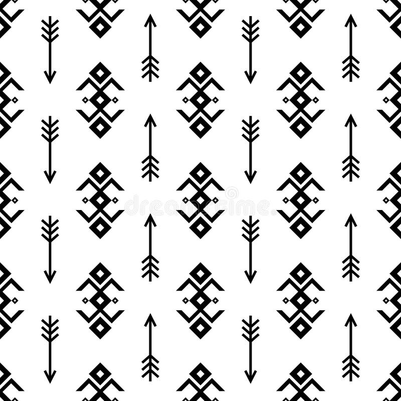 Безшовные индийские стрелки вектора картины и тип предпосылка коренного американца США геометрических орнаментов черно-белая конс бесплатная иллюстрация