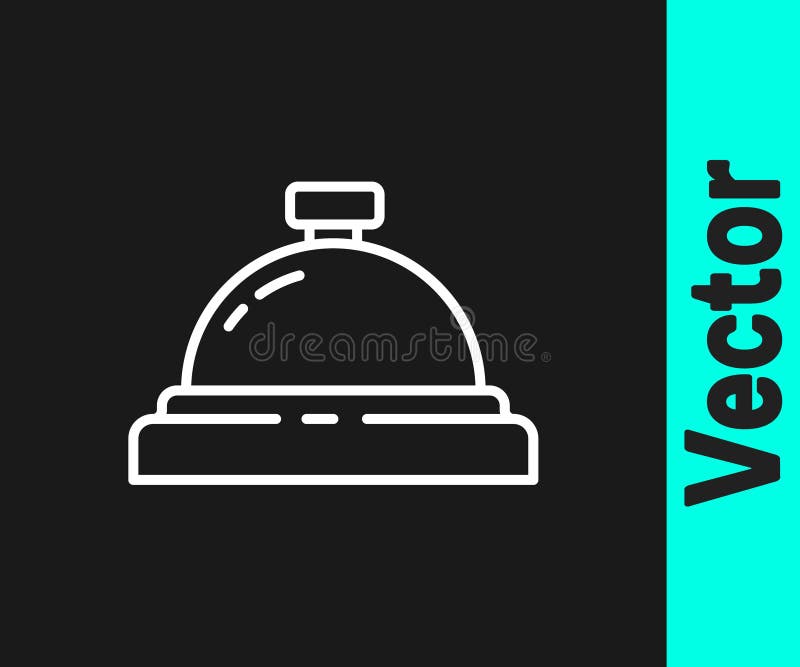 Белая линия значок белла услуги в изоляции на черном фоне. Белл приобретения. Иллюстрация вектора иллюстрация штока