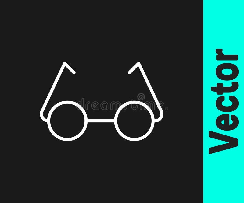 Белая линия значок очков в изоляции на черном фоне. Символ eyeglass рамки. Иллюстрация вектора иллюстрация штока