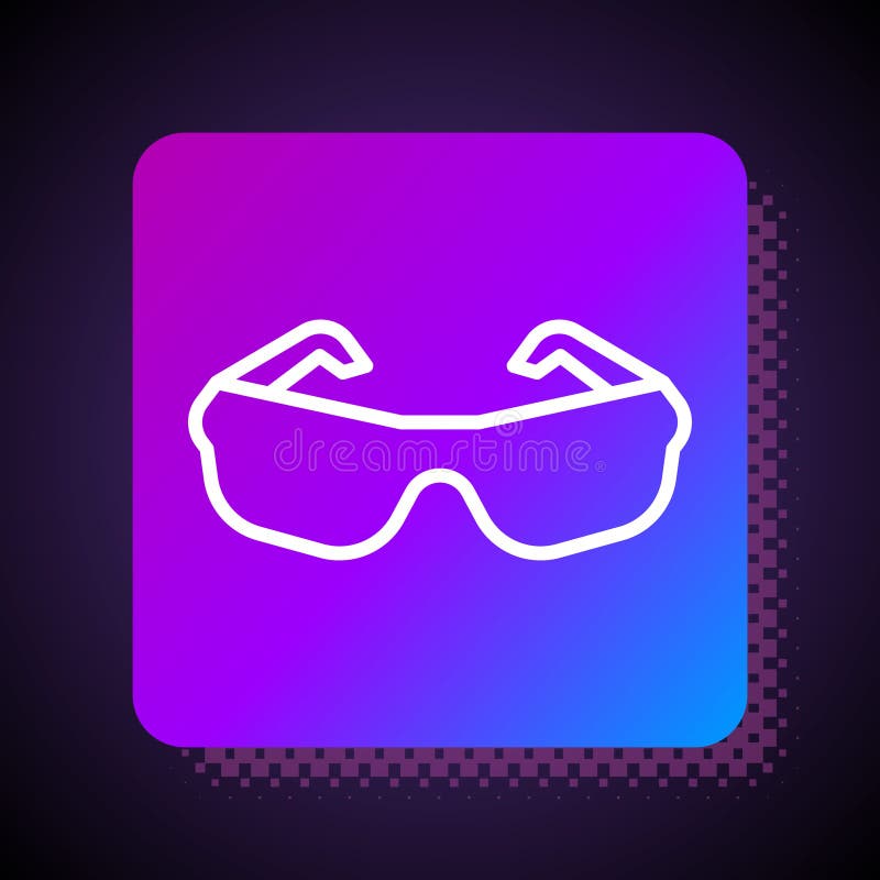 Белая линия значок очков в изоляции на черном фоне. Символ eyeglass рамки. Квадратная кнопка цвета. Вектор иллюстрация штока