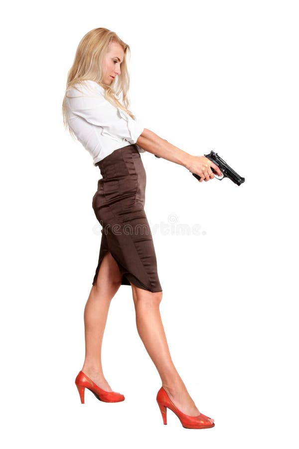 Cute lady with a gun on white. Cute lady with a gun on white