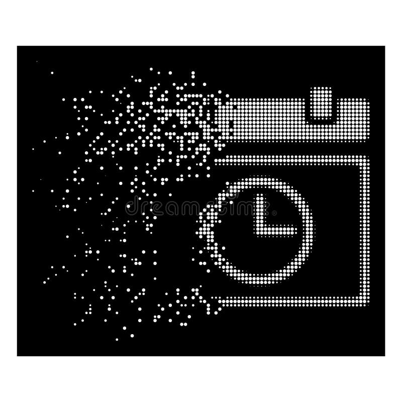 Белый значок времени даты полутонового изображения Pixelated искры иллюстрация вектора