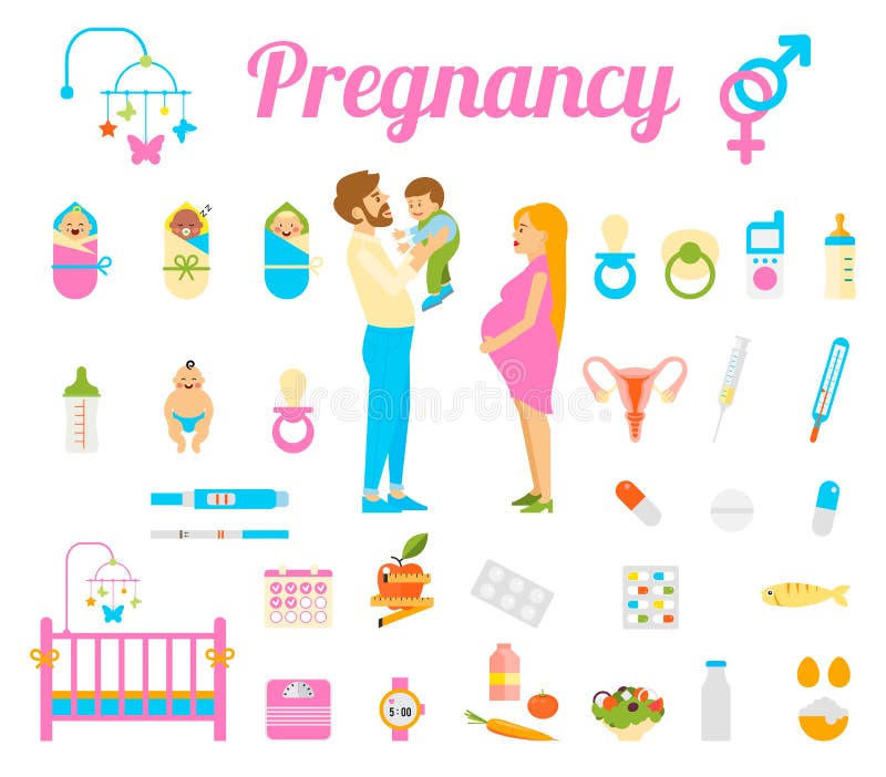 Беременность, рождение и newborn младенец vector значки иллюстрация штока Беременность, рождение и newborn младенец vector значки иллюстрация штока