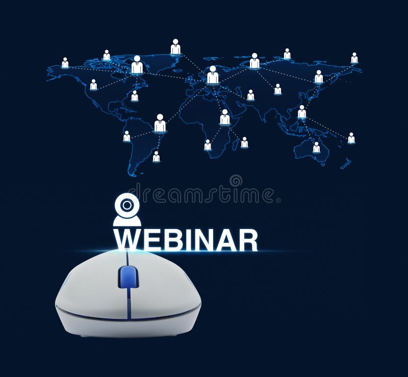 Беспроволочная мышь компьютера с webinar миром значка и бизнесмена стоковое фото rf Беспроволочная мышь компьютера с webinar миром значка и бизнесмена стоковое фото rf