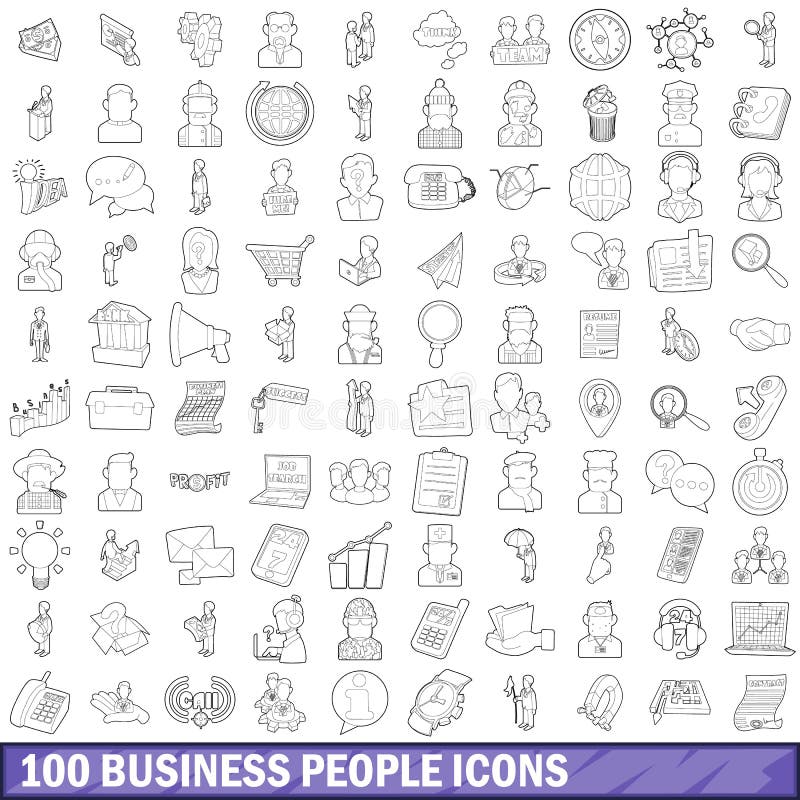 100 business people icons set in outline style for any design vector illustration. 100 business people icons set in outline style for any design vector illustration