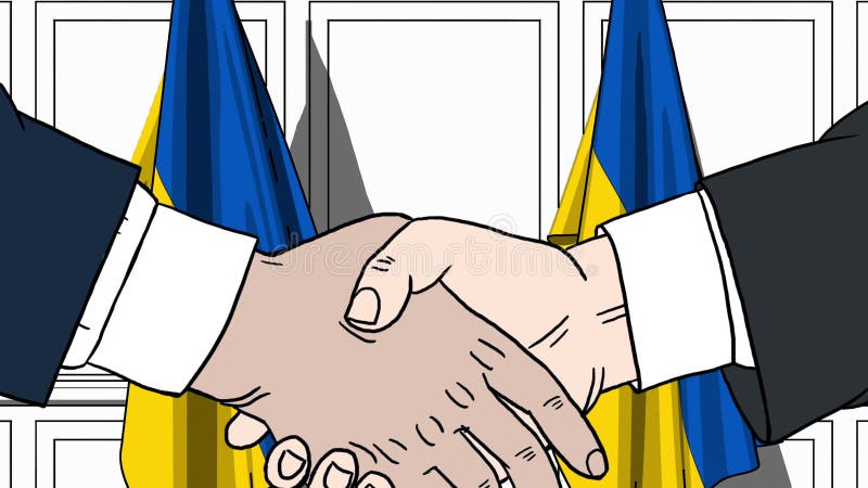 Бизнесмены или политики тряся руки против флагов Украины Иллюстрация встречи или мультфильма сотрудничества родственная бесплатная иллюстрация Бизнесмены или политики тряся руки против флагов Украины Иллюстрация встречи или мультфильма сотрудничества родственная бесплатная иллюстрация